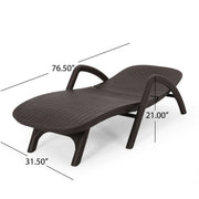 Dark brown polypropylene resin chaise lounge by Noble House with handcrafted details, ideal for outdoor relaxation and stylish patio decor.
