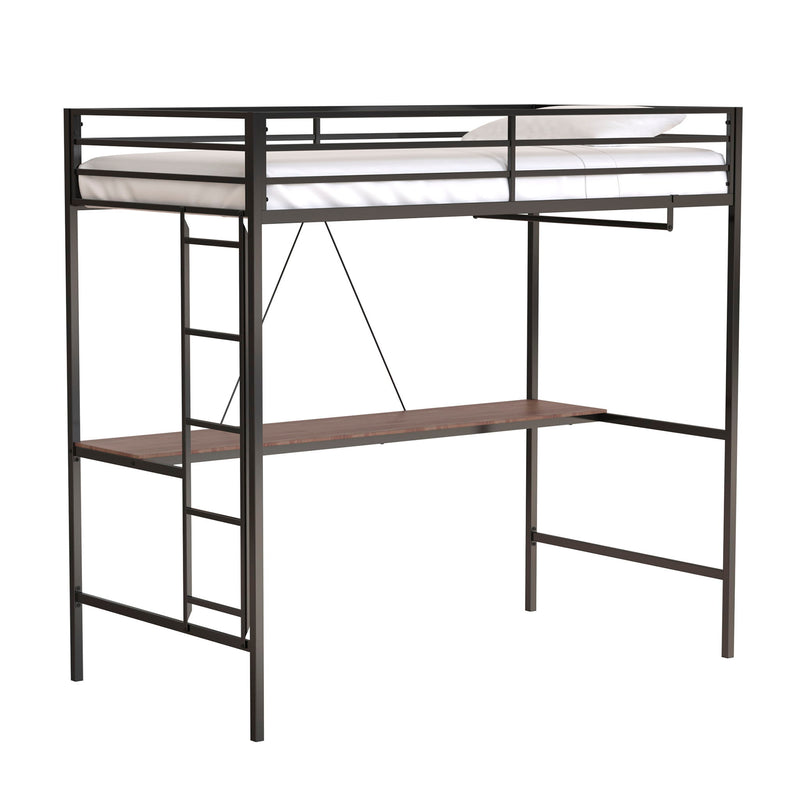 Adam - Twin Loft Bunk Bed With Cinnamon Wood Desk And Closet Rod - Black - R&R Furniture Gallery (Fountain Valley, CA)