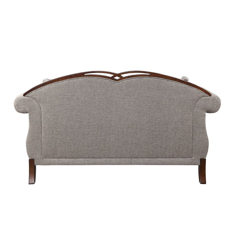 Miyeon - Loveseat With 3 Pillows - Fabric & Cherry - R&R Furniture Gallery (Fountain Valley, CA)