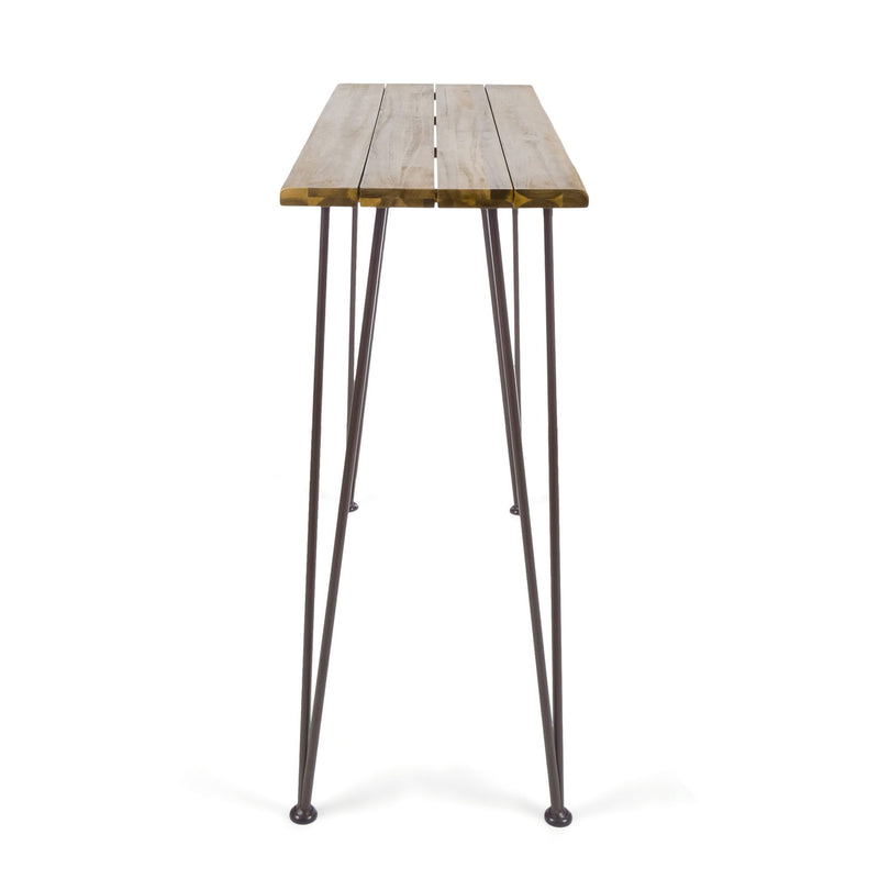 Outdoor Bar Table With Wood Tabletop And Iron Hairpin Legs - Black / Teak - R&R Furniture Gallery (Fountain Valley, CA)