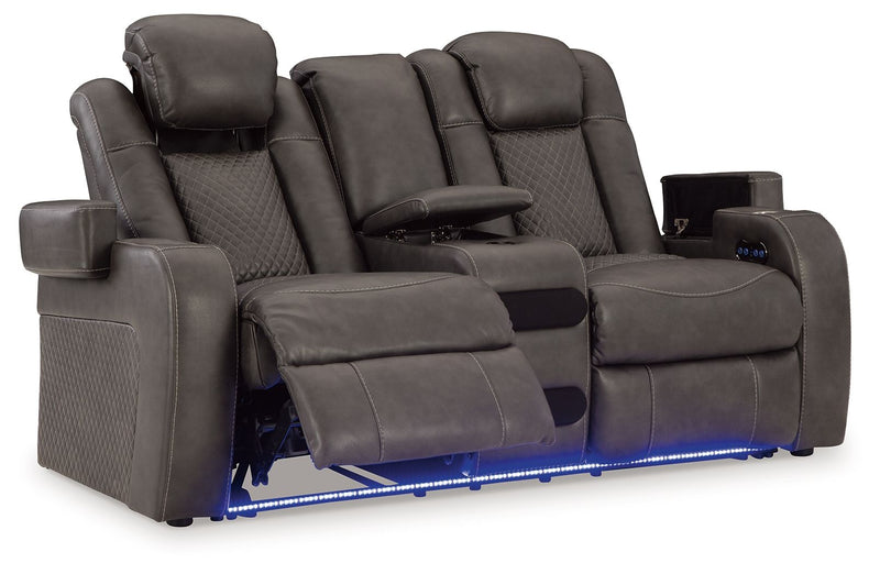 Fyne-dyme - Power Reclining Loveseat With Console/Adj Hdrst - R&R Furniture Gallery (Fountain Valley, CA)