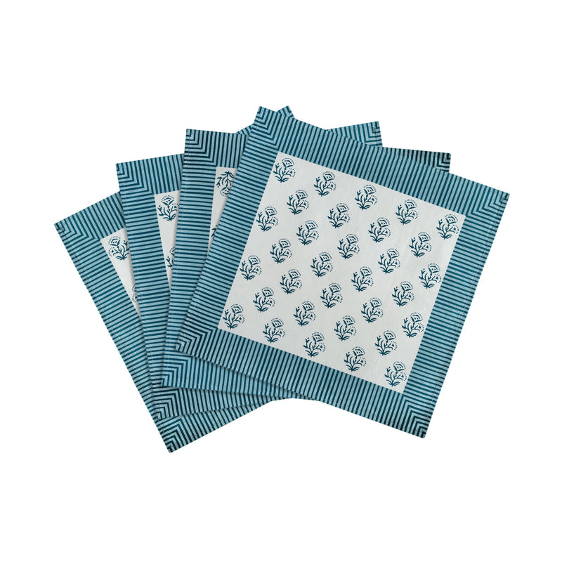 Crissy - Cotton Canvas Printed Napkins (Set of 4) - Blue Vintage Floral