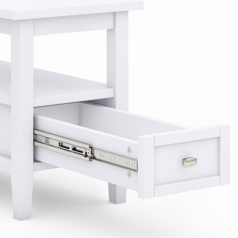Handcrafted Warm Shaker coffee table by Simpli-Home with a natural wood finish and sturdy rectangular design.