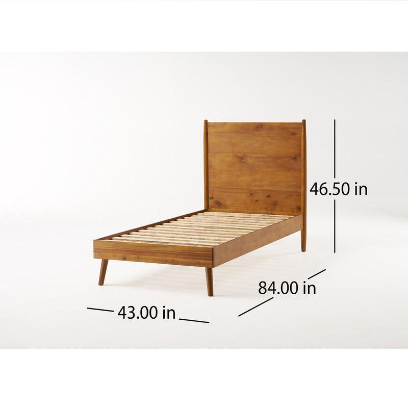 Natural stained solid acacia wood platform bed by Noble House, mid-century modern style with clean lines and sturdy construction.