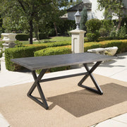Outdoor aluminum dining table with steel frame by Noble House, featuring a sleek design suitable for outdoor patio dining.