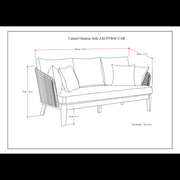 Simpli-Home Carmel outdoor sofa in Sand Drift with plush cushions and weather-resistant frame, ideal for patio seating.