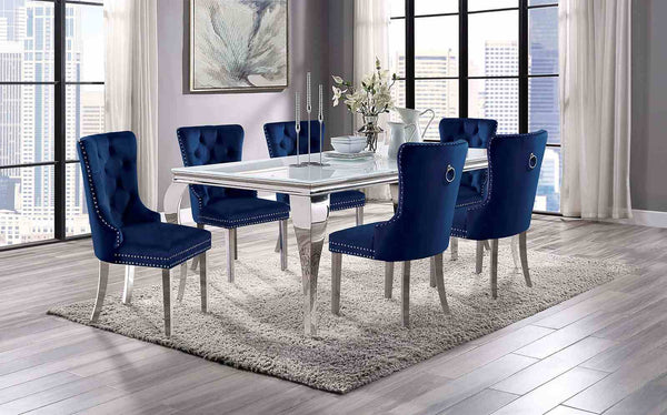 Neuveville - 7 Pc. Dining Table Set, Navy Chairs