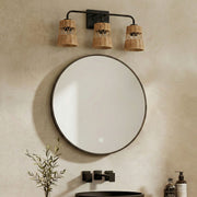 Moonlit - 3 Lights Wall Sconce With Shade, Bathroom Lighting Fixtures Over Mirror - Black / Rattan - R&R Furniture Gallery (Fountain Valley, CA)