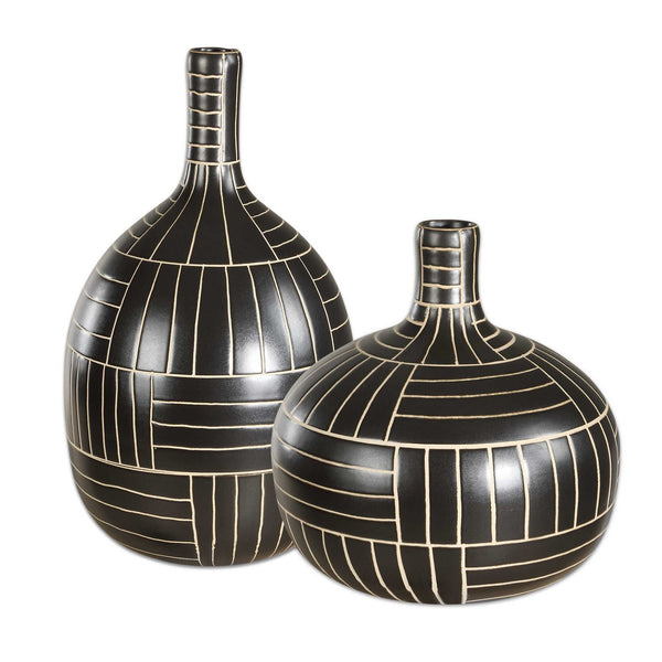Graphite - Stride Geometric Vases (Set of 2) - Black