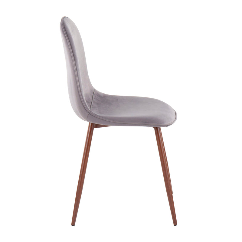 Pair of Lumi Source Pebble contemporary upholstered dining and accent chairs with walnut wooden legs, set of two, stylish and comfortable.