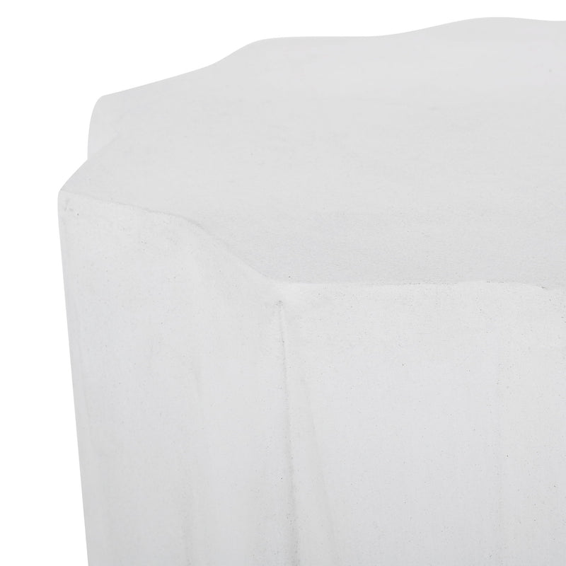 Outdoor lightweight concrete side table in antique white by Noble House, featuring a sleek round design and sturdy construction.