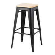 Lumi Source Oregon contemporary barstool set with sleek design, black seats, and wooden legs, perfect for modern home bar or kitchen.