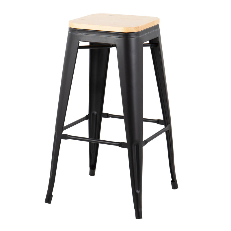 Lumi Source Oregon contemporary barstool set with sleek design, black seats, and wooden legs, perfect for modern home bar or kitchen.