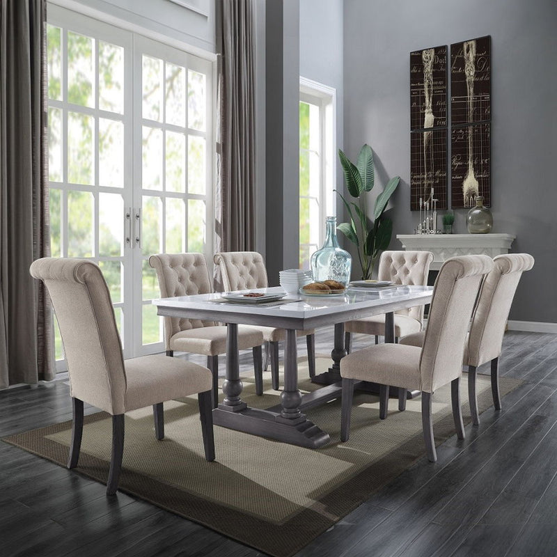 Yabeina - Dining Table - Marble Top Top & Gray Oak - R&R Furniture Gallery (Fountain Valley, CA)
