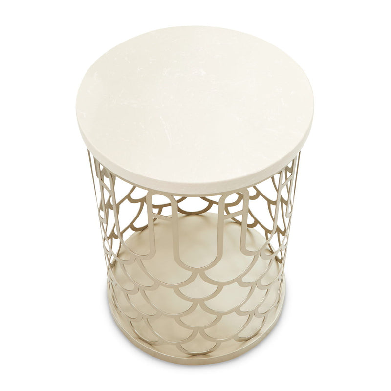 La Marisia - Marble Chairside Table - Creamy Pearl / Champagne - R&R Furniture Gallery (Fountain Valley, CA)