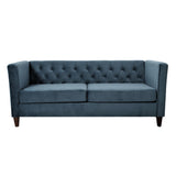 Navy blue button tufted 3 seater sofa from US Pride, upholstered stationary couch for living room with plush cushions and elegant design.
