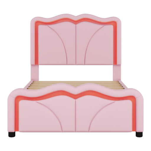 Upholstered Platform Bed & Curve Shaped And Height Adjustable Headboard, LED Light Strips - R&R Furniture Gallery (Fountain Valley, CA)