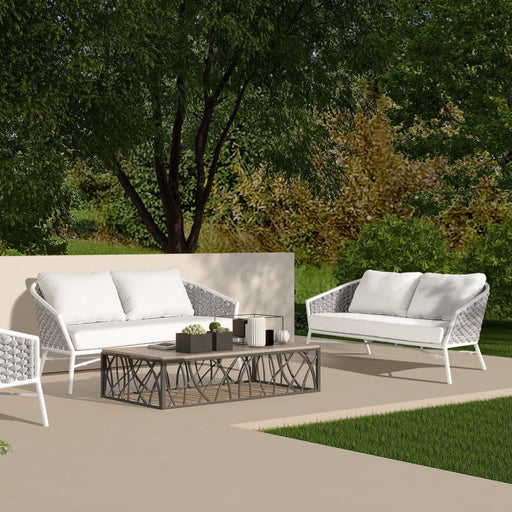 Rowan - Rope Barrel Back Patio Conversation Loveseat Sofa - Optic White - R&R Furniture Gallery (Fountain Valley, CA)