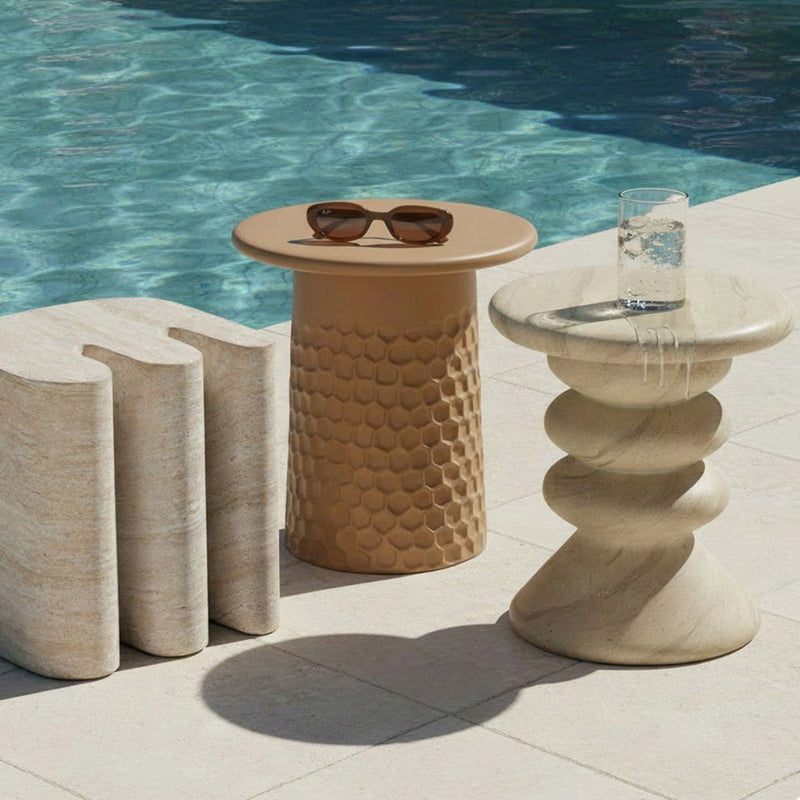 Hyre - Indoor / Outdoor Concrete Side Table - Faux Travertine - R&R Furniture Gallery (Fountain Valley, CA)
