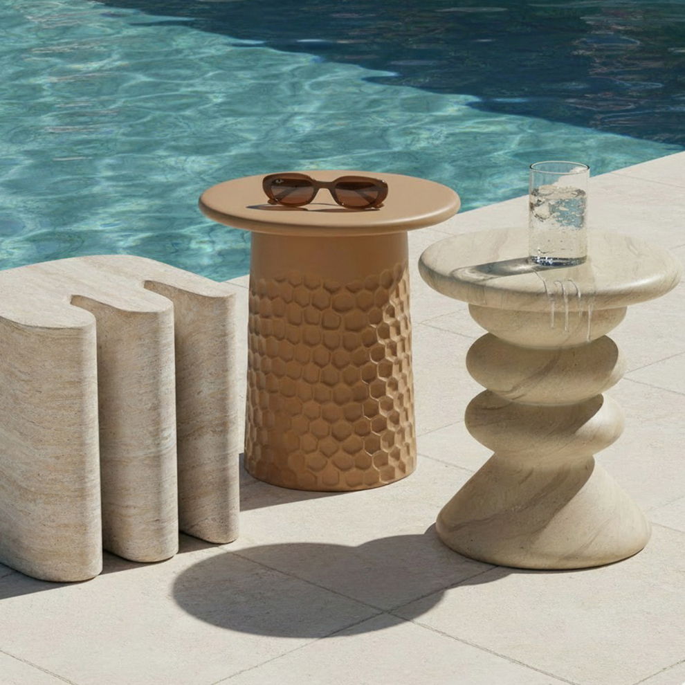 Hyre - Indoor / Outdoor Concrete Side Table - Faux Travertine - R&R Furniture Gallery (Fountain Valley, CA)