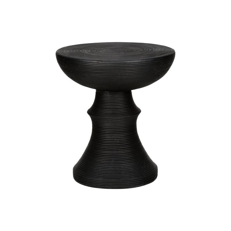 Black round indoor outdoor accent table by 8th Street, featuring a sleek design and sturdy metal construction.