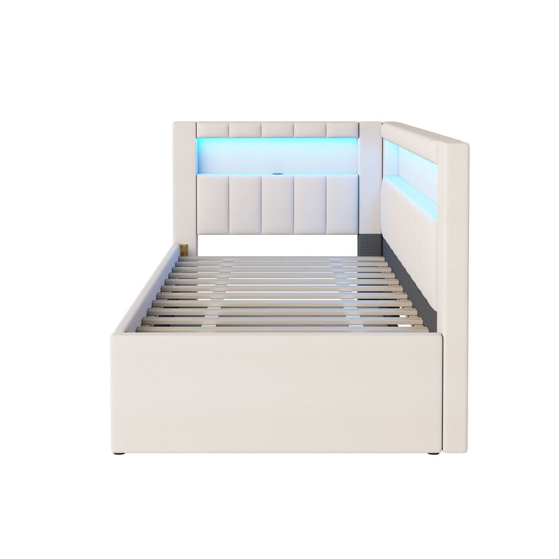 Upholstered Platform Bed With USB Ports And LED Belt