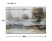 Uttermost Gilt Misty Landscape framed canvas art with pearl silver finish, showcasing a serene, abstract landscape scene.