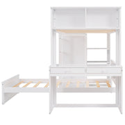 DreamHaus loft bed with a standalone bed, shelves, desk, and wardrobe, showcasing a compact, multi-functional bedroom furniture setup.