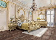 Cabriole - Eastern King Bed - Light Gold Synthetic Leather & Gold - R&R Furniture Gallery (Fountain Valley, CA)