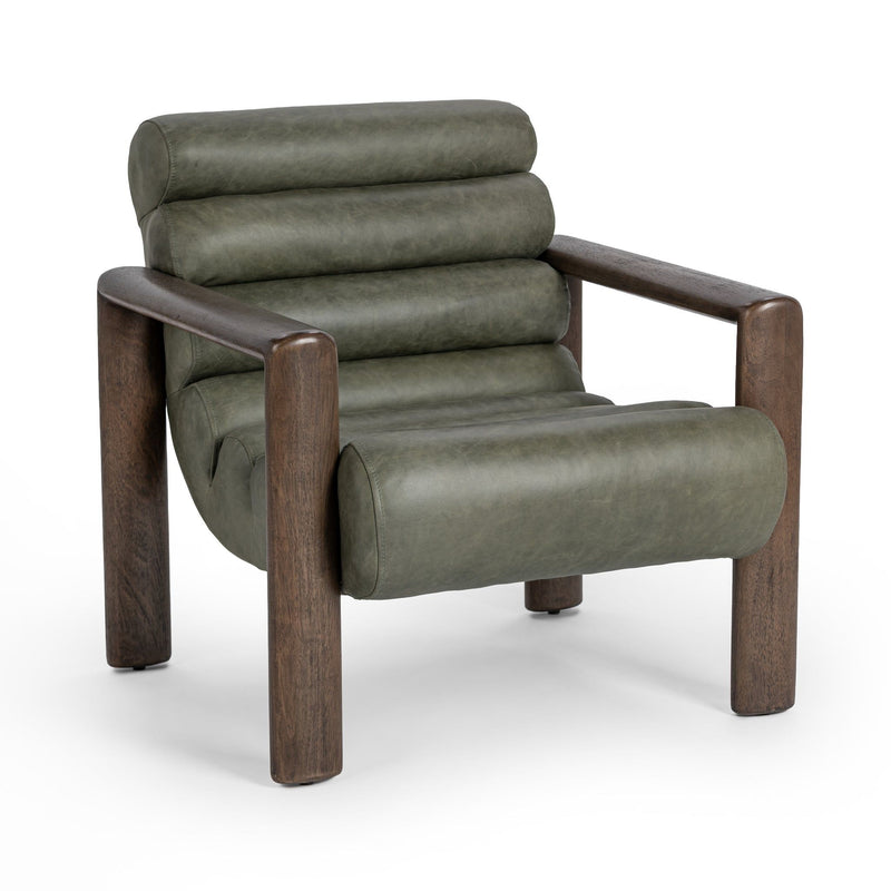 Classic Home Dahlia Accent Chair with plush upholstered seat and wooden legs, stylish and comfortable for living rooms.