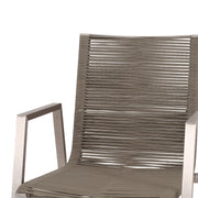 Modern outdoor aluminum dining chair set with rope sea design by Noble House, includes two sleek, weather-resistant chairs for patio use.