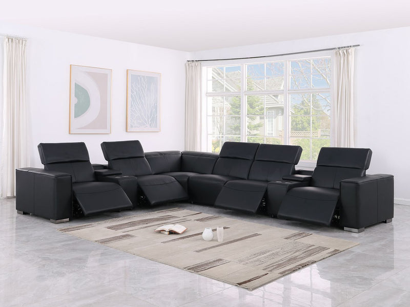 1208 - 8 Piece L Shaped Leather Sectional With 4 Power Recliners & Power Headrests
