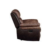 Jaylen - Motion Loveseat With Console - Toffee & Espresso Polished Microfiber - R&R Furniture Gallery (Fountain Valley, CA)