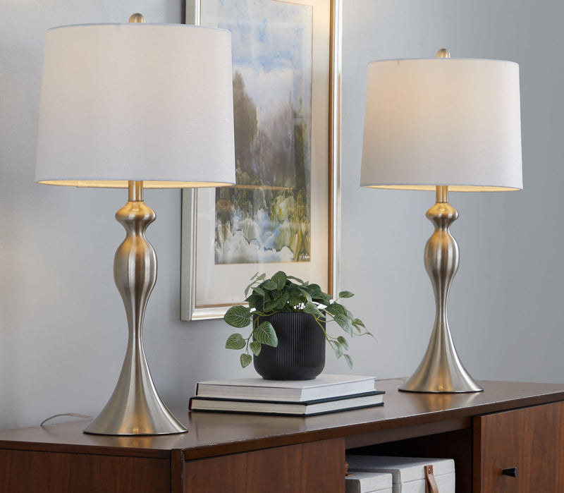 Pair of modern Lumi Source Ashland contemporary table lamps with sleek bases and fabric shades, perfect for stylish home lighting.