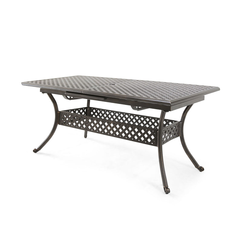Outdoor Expandable Dining Table With Umbrella Holder, Lattice Pattern And Curved Legs - Black - R&R Furniture Gallery (Fountain Valley, CA)