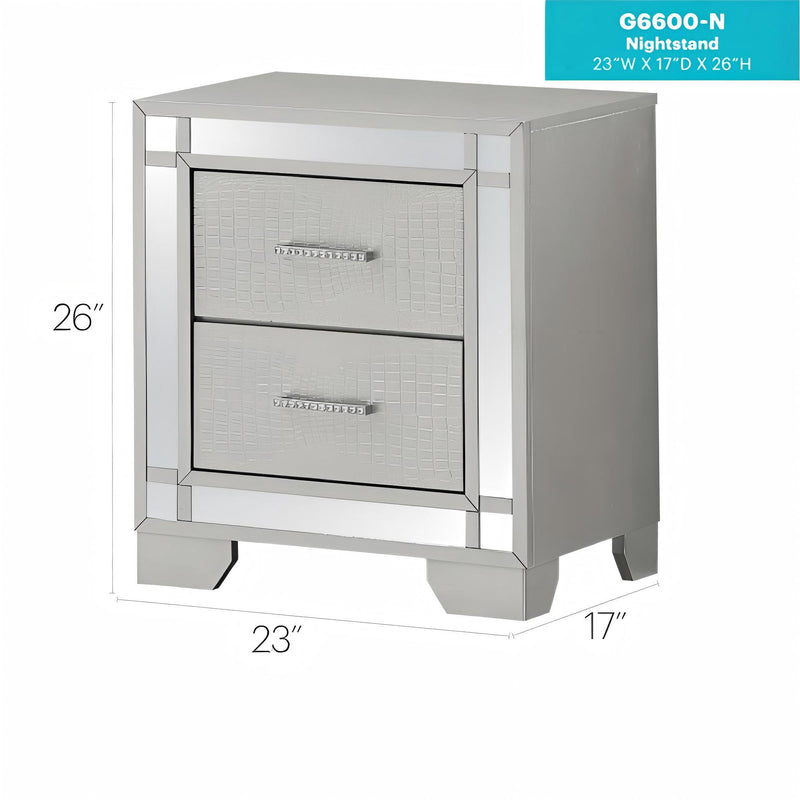 Silver Champagne Madison accent nightstand by Glory Furniture with sleek design and modern finish, featuring a single drawer and smooth surface.