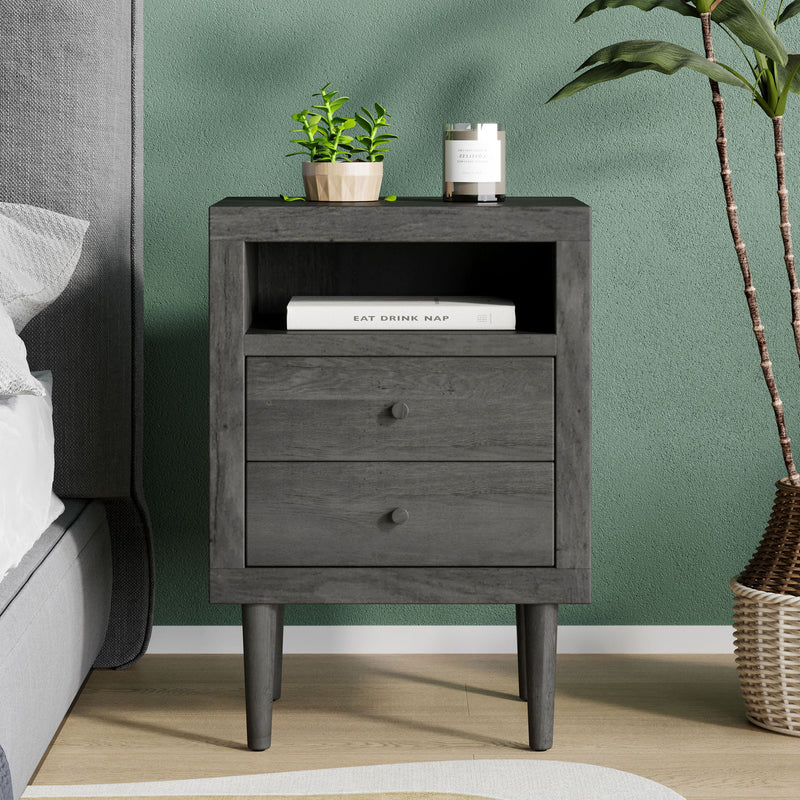 Nystrom - Mid Century Modern 2 Drawer Nightstand - R&R Furniture Gallery (Fountain Valley, CA)