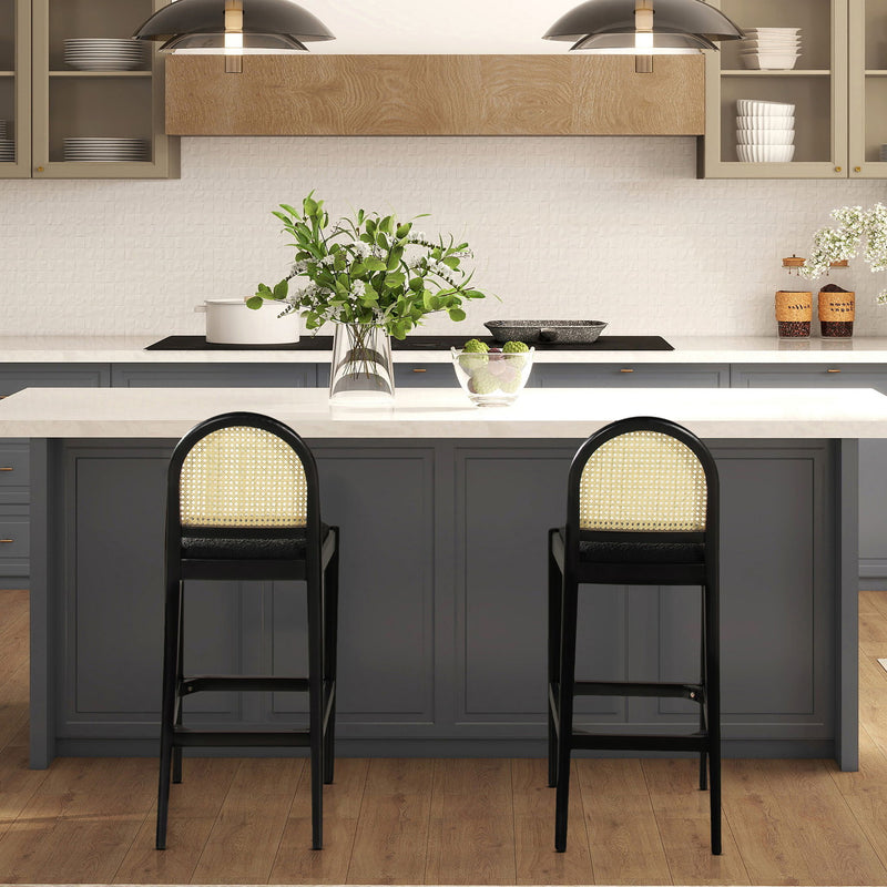 Panama - Curved Back Cane Bar Stool (Set of 2) - R&R Furniture Gallery (Fountain Valley, CA)