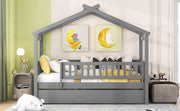 DreamHaus creativity house bed with twin size trundle, featuring a playful house design and convenient pull-out bed for extra sleeping space.