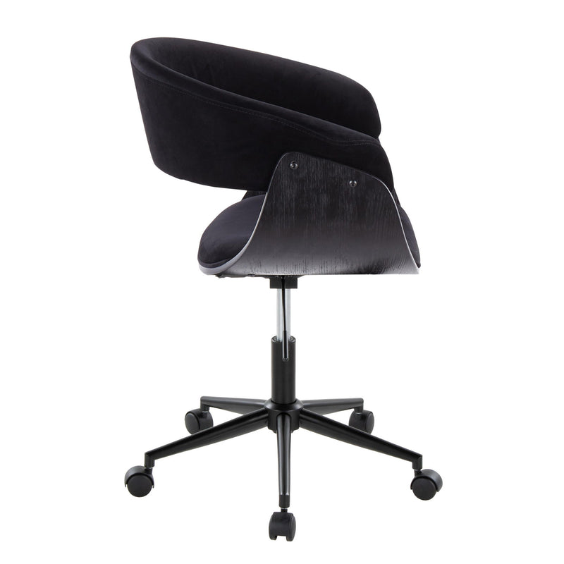 Lumi Source Vintage Mod mid-century modern office desk chair with wooden armrests and cushioned seat.