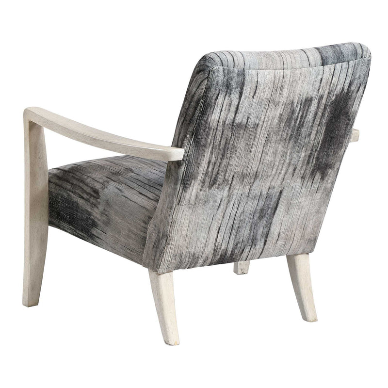 Gray watercolor chenille accent chair by Uttermost featuring a plush, modern design and comfortable upholstery.