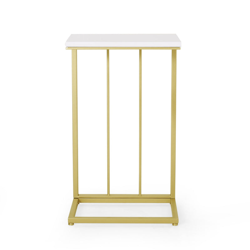 Modern Glam C-Shape End Table by Noble House, stylish chair side table with a sleek design and glossy finish.