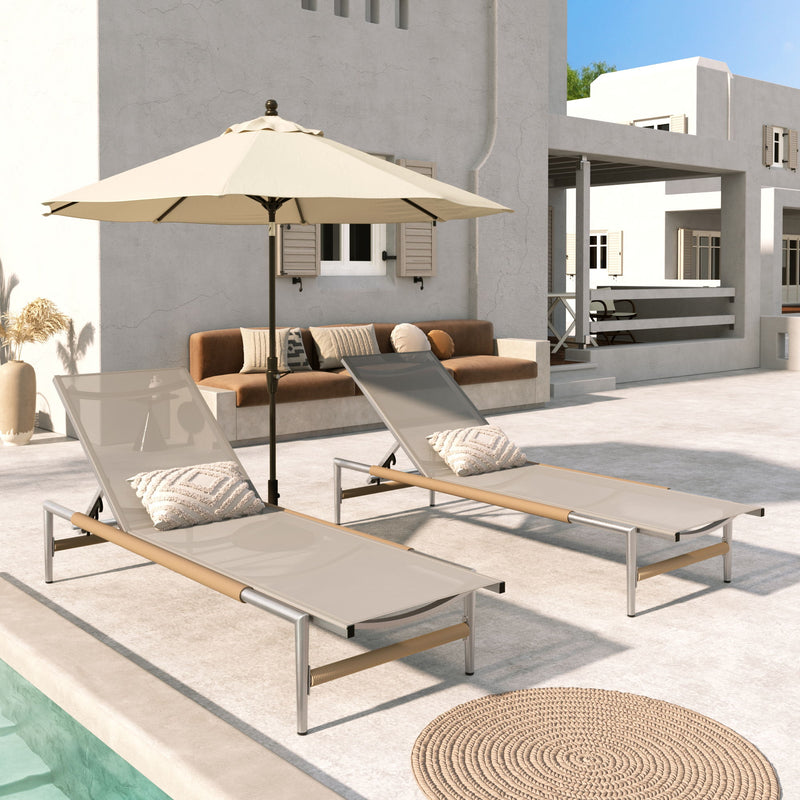 Hargrove - Outdoor Patio Aluminum Chaise Lounge (Set of 2) - Natural / Silver - R&R Furniture Gallery (Fountain Valley, CA)