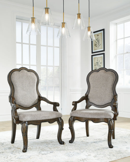 Maylee - Dining Upholstered Arm Chair (Set of 2) - Dark Brown - R&R Furniture Gallery (Fountain Valley, CA)