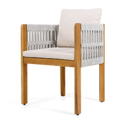 Set of 2 Noble House outdoor dining chairs with woven rope handles and sleek metal frames for stylish outdoor seating.