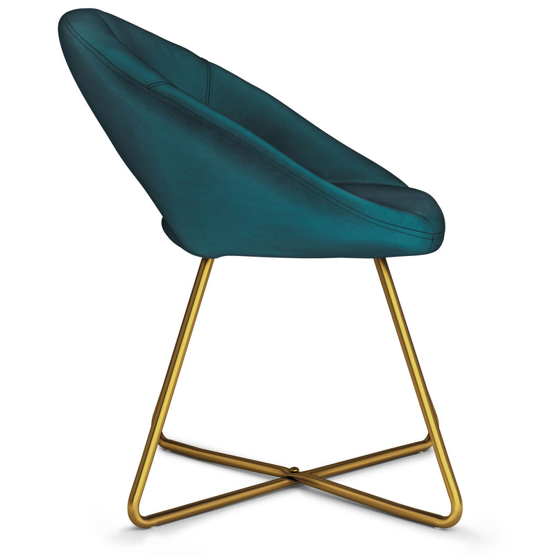 Simpli-Home Barrett upholstered accent chair with plush fabric and wooden legs, designed for stylish living room seating.