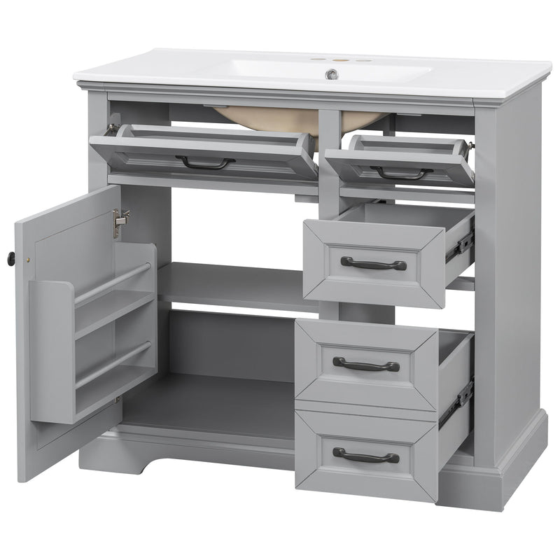 36" Bathroom Vanity With Sink, 2 Tip-Out Drawers, Soft Close Hinges - R&R Furniture Gallery (Fountain Valley, CA)