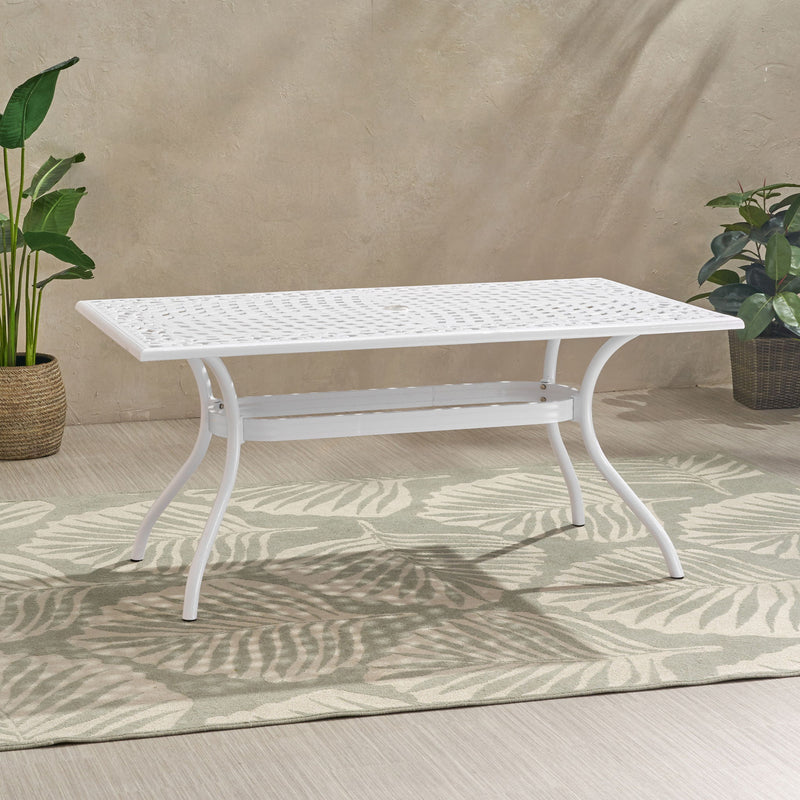 Celestine - Outdoor Cast Aluminum Dining Table With Floral Lattice Design And Umbrella Holder - R&R Furniture Gallery (Fountain Valley, CA)