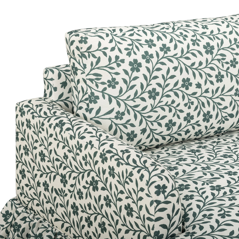 Gertrude TOV Furniture performance linen weave floral sofa displaying a stylish stationary sofa with floral fabric upholstery.