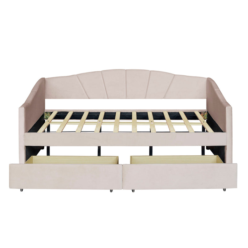Upholstered Daybed With Two Drawers And Wood Slat - R&R Furniture Gallery (Fountain Valley, CA)